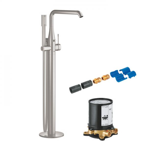 Grohe Essence komplet fritstående badekararmatur - Supersteel Grohe Essence komplet fritstående badekararmatur - Supersteel