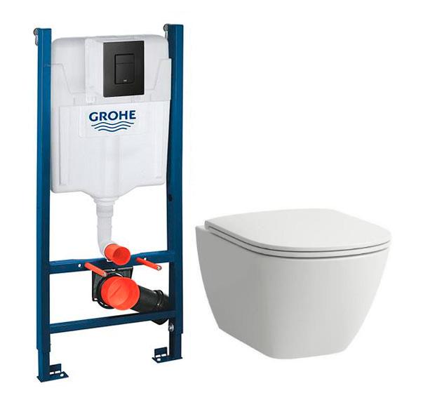 Laufen Lua RIMless toiletpakke inkl. s&aelig;de m/soft-close, cisterne og mat sort betjening