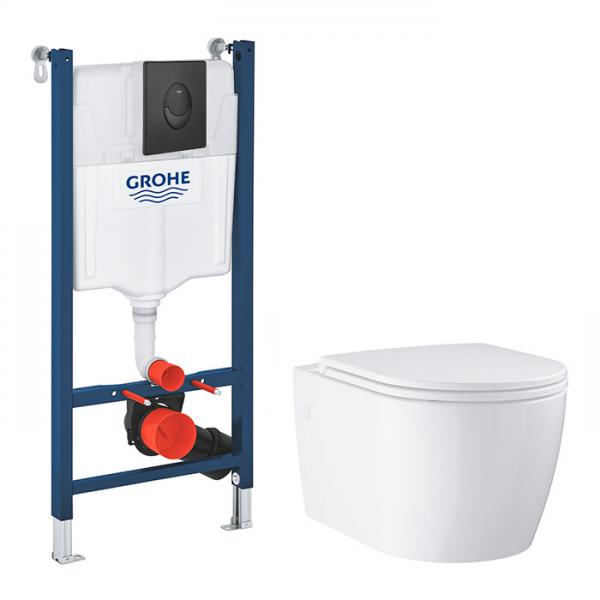 Grohe Start Round toiletpakke inkl. sæde, cisterne og mat sort betjening Grohe Start Round toiletpakke inkl. sæde, cisterne og mat sort betjening