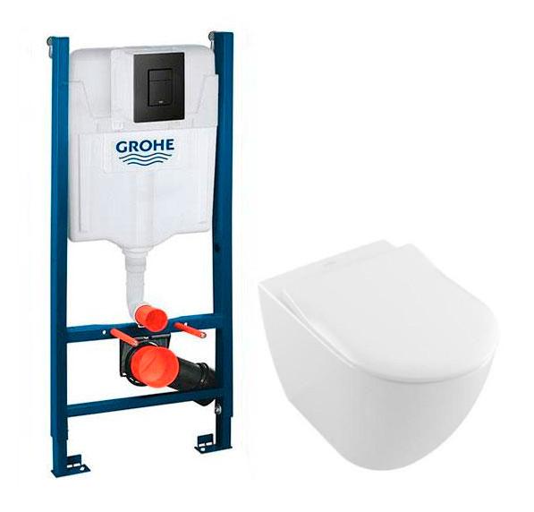 Villeroy & Boch Subway 2.0 m/RIMless og C+ toiletpakke inkl. sæde m/soft-close, cisterne og mat sort betjening Villeroy & Boch Subway 2.0 m/RIMless og C+ toiletpakke inkl. sæde m/soft-close, cisterne og mat sort betjening