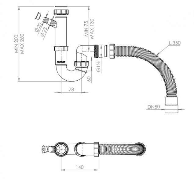 Lavabo A2 - Flex vandl&aring;s 1&frac12;" x 40/50 mm