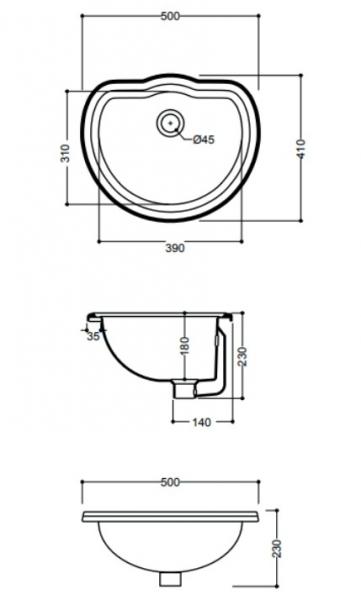 Lavabo Retro 50 håndvask t/nedfældning - Med overløb - Blank sort Lavabo Retro 50 håndvask t/nedfældning - Med overløb - Blank sort