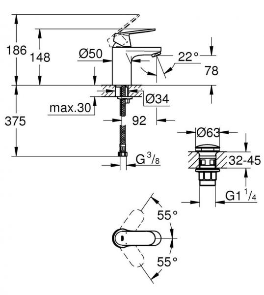 Grohe Get S håndvaskarmatur m/push-open bundventil - Mat sort Grohe Get S håndvaskarmatur m/push-open bundventil - Mat sort