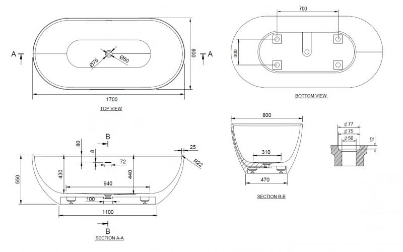 Ideavit Solidera fritstående badekar 1700 x 800 mm - Mat hvid Ideavit Solidera fritstående badekar 1700 x 800 mm - Mat hvid