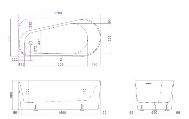 Ideavit Viva fritstående badekar 1700 x 800 mm - Mat hvid Ideavit Viva fritstående badekar 1700 x 800 mm - Mat hvid