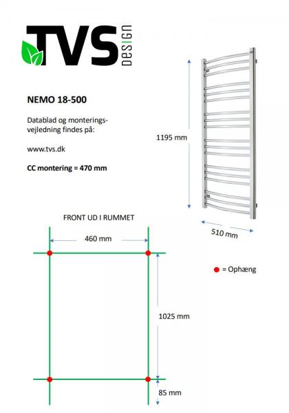 TVS Nemo 18 håndklædetørrer - 51x119,5 cm - Hvid TVS Nemo 18 håndklædetørrer - 51x119,5 cm - Hvid