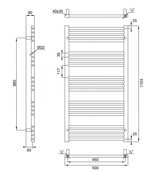Kriss Space håndklædetørrer - 50x111 cm - Mat sort Kriss Space håndklædetørrer - 50x111 cm - Mat sort