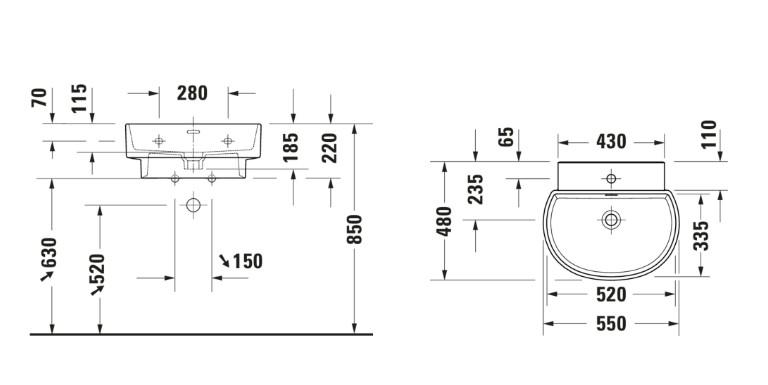 Duravit Balcoon 55 håndvask t/væg - 1 hanehul - Hvid - DuraShield Duravit Balcoon 55 håndvask t/væg - 1 hanehul - Hvid - DuraShield