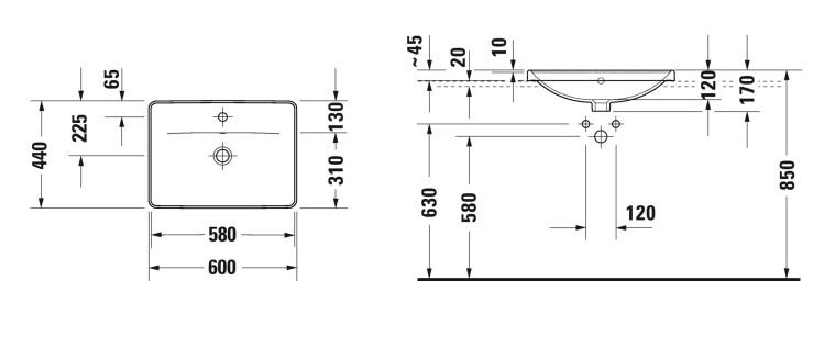 Duravit D-Neo 60 håndvask t/nedfældning Duravit D-Neo 60 håndvask t/nedfældning