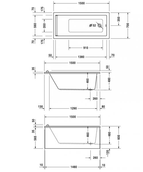 Duravit Starck badekar t/indbygning - 150 x 70 - 1 ryglæn Duravit Starck badekar t/indbygning - 150 x 70 - 1 ryglæn