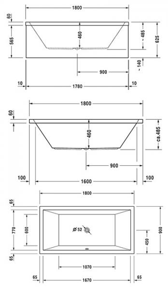 Duravit Starck badekar t/indbygning - 180 x 90 - 2 rygl&aelig;n