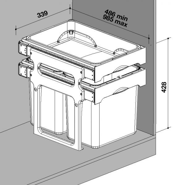 Intra Juvel Tank 40-3 affaldsbeholder m/3 spande og udtr&aelig;ksbakke