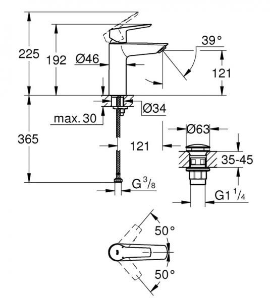 Grohe Start M håndvaskarmatur m/push-open bundventil - Krom Grohe Start M håndvaskarmatur m/push-open bundventil - Krom