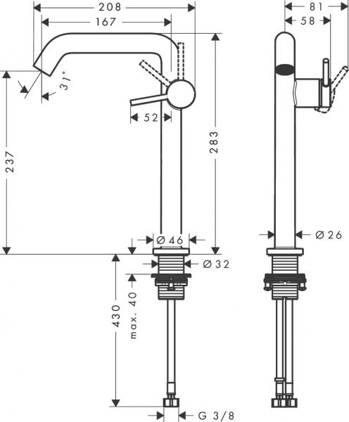 Hansgrohe Tecturis S 240 Fine bowlearmatur m/CoolStart - Børstet bronze Hansgrohe Tecturis S 240 Fine bowlearmatur m/CoolStart - Børstet bronze