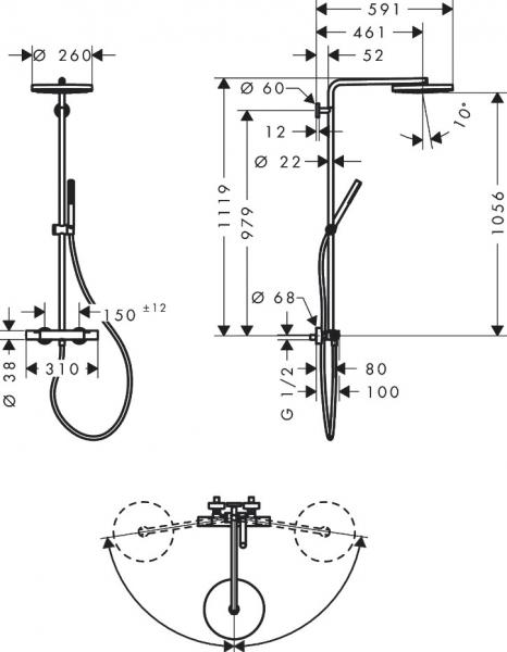 hansgrohe Pulsify S Puro 260 Showerpipe 1jet m/EcoSmart og Ecostat Fine - B&oslash;rstet bronze