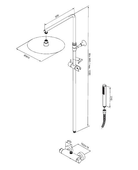 Damixa Iris 300 komplet brusesystem m/termostat - Krom Damixa Iris 300 komplet brusesystem m/termostat - Krom