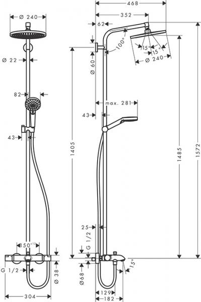 hansgrohe Crometta S 240 Showerpipe til badekar 1jet - Krom