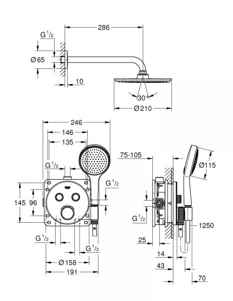 Grohe SmartControl Rainshower 210 komplet brusesystem til indbygning m/ integreret bruseholder Grohe SmartControl Rainshower 210 komplet brusesystem til indbygning m/ integreret bruseholder