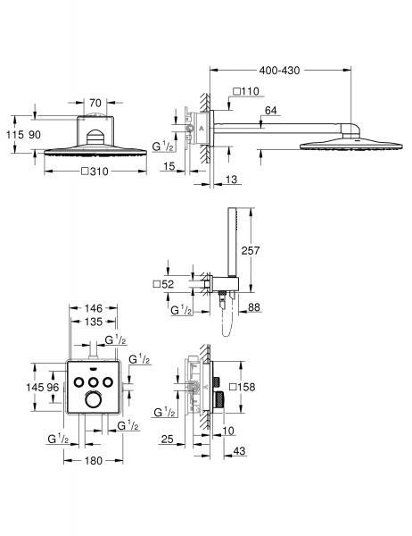 Grohe SmartControl 310 komplet brusesystem m/Shower Frame - Firkantet Grohe SmartControl 310 komplet brusesystem m/Shower Frame - Firkantet
