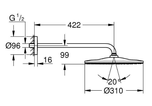 Grohe Rainshower Mono 310 hovedbruser t/væg - Mat sort Grohe Rainshower Mono 310 hovedbruser t/væg - Mat sort