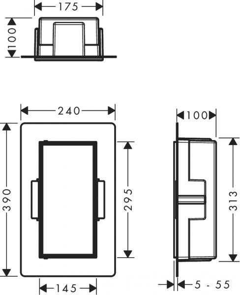 Hansgrohe XtraStoris indbygget hylde med flisebar l&aring;ge 300x150x100 - Mat sort