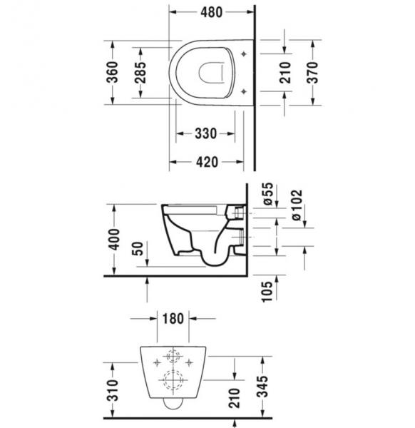 Duravit Me by Starck Compact Rimless toiletpakke inkl. lav cisterne, krom betjening og s&aelig;de m/ soft-close
