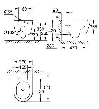 Grohe Essence Rimless toiletpakke inkl. sæde m/soft-close, mellem cisterne og mat sort betjening Grohe Essence Rimless toiletpakke inkl. sæde m/soft-close, mellem cisterne og mat sort betjening