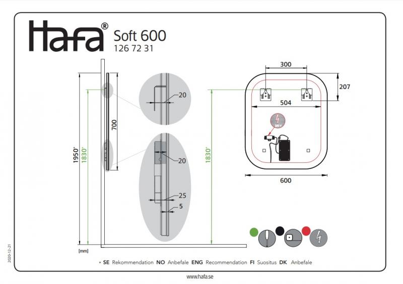 Hafa Store soft spejl med LED lys og touch - 60 cm Hafa Store soft spejl med LED lys og touch - 60 cm