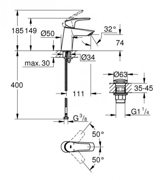 Grohe Eurosmart håndvaskarmatur m/push open bundventil Grohe Eurosmart håndvaskarmatur m/push open bundventil