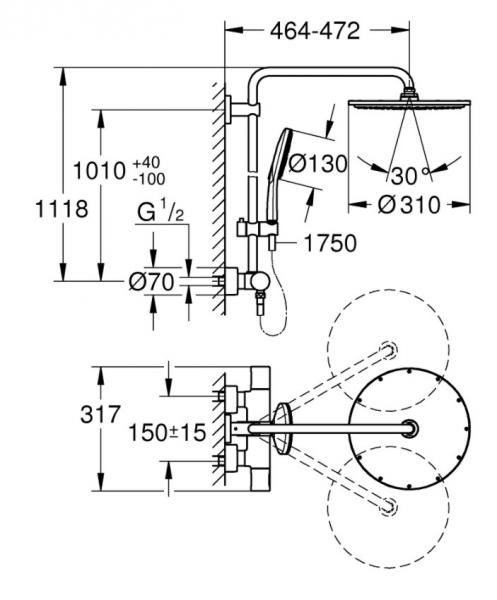 Grohe NEW Rainshower 310 komplet brusesystem - Krom Grohe NEW Rainshower 310 komplet brusesystem - Krom