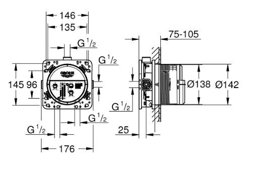 Grohe komplet indbygningspakke m/SmartActive til badekar - Supersteel Grohe komplet indbygningspakke m/SmartActive til badekar - Supersteel