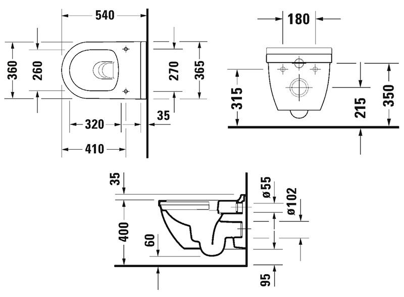 Duravit Starck 3 væghængt toilet rimless m/HygieneGlaze u/sæde Duravit Starck 3 væghængt toilet rimless m/HygieneGlaze u/sæde
